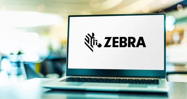 Познан Пол Мая 2022 Портативный Компьютер Логотипом Zebra Technologies Американской — стоковое фото
