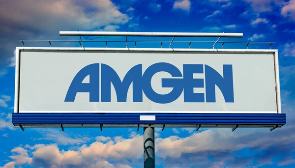 Poznan Pol Oct 2022 Cartelera Publicitaria Que Muestra Logotipo Amgen — Foto de Stock