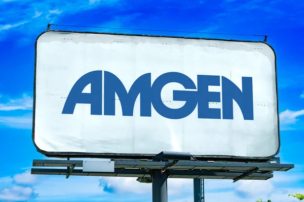 Познан Пол Окт 2022 Рекламный Щит Логотипом Amgen Биофармацевтической Компании — стоковое фото