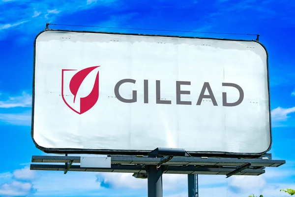 Poznan Pol Oct 2022 Cartelera Publicitaria Que Muestra Logotipo Gilead — Foto de Stock