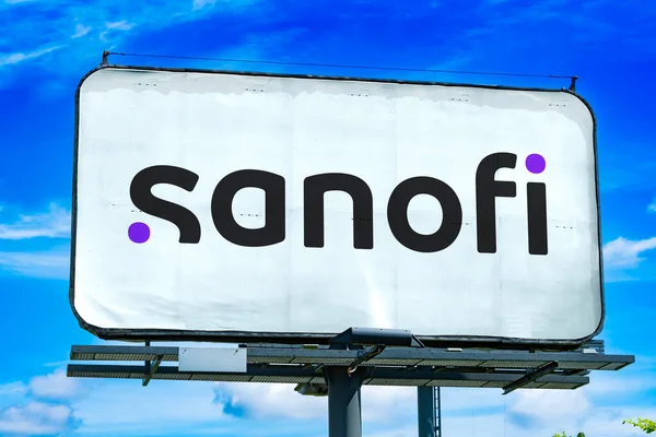 Познан Пол Окт 2022 Рекламный Щит Логотипом Компании Sanofi Фармацевтической — стоковое фото