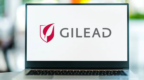 Poznan Pol Oct 2022 Computador Portátil Com Logotipo Gilead Sciences — Fotografia de Stock