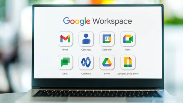 Poznan Pol Nov 2022 Laptop Számítógép Amely Megjeleníti Google Workspace — Stock Fotó
