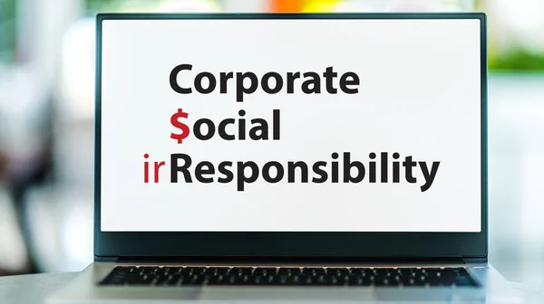 Laptop Computer Displaying Catchword Corporate Social Responsibility — Stock Photo, Image