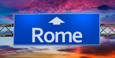 Road sign indicating direction to the city of Rome.