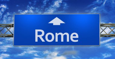 Road sign indicating direction to the city of Rome.