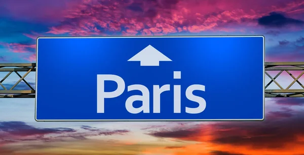 Road Sign Indicating Direction City Paris — Stock Photo, Image