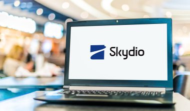 POZNAN, POL - DEC 28, 2022: Laptop computer displaying logo of Skydio, a manufacturer of drones headquartered in San Mateo, California, USA
