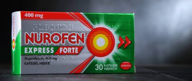 POZNAN, POL - DEC 14, 2022: Package of Nurofen, a brand name range of pain-relief medication containing ibuprofen made by the British multinational Reckitt