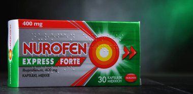 POZNAN, POL - DEC 14, 2022: Package of Nurofen, a brand name range of pain-relief medication containing ibuprofen made by the British multinational Reckitt
