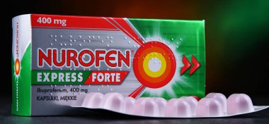 POZNAN, POL - DEC 14, 2022: Package of Nurofen, a brand name range of pain-relief medication containing ibuprofen made by the British multinational Reckitt