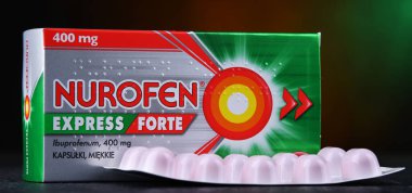 POZNAN, POL - DEC 14, 2022: Package of Nurofen, a brand name range of pain-relief medication containing ibuprofen made by the British multinational Reckitt