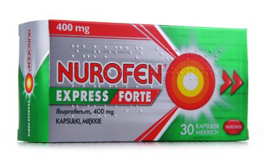 POZNAN, POL - DEC 14, 2022: Package of Nurofen, a brand name range of pain-relief medication containing ibuprofen made by the British multinational Reckitt