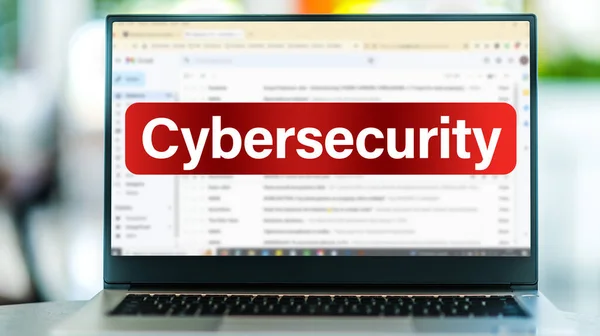 Laptop Computer Displaying Sign Cybersecurity Internet Email Site — Stock Photo, Image