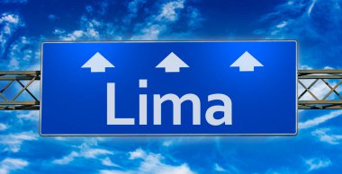 Road sign indicating direction to the city of Lima.