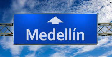 Road sign indicating direction to the city of Medellin.