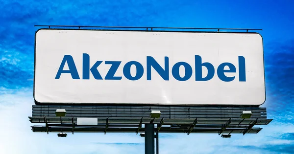 Poznan Pol Jan 2023 Advertisement Billboard Displaying Logo Akzo Nobel — Foto Stock