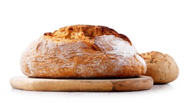 A loaf of bread and rolls isolated on white background