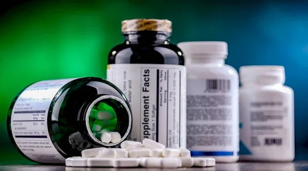 Composición Con Envases Suplementos Dietéticos Medicamentos — Foto de Stock
