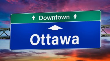 Ottawa şehrine giden yolu gösteren tabela..