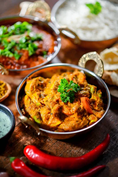 Hot Madras Paneer Vegetable Masala Basmati Rice Served Original Indian — Stockfoto
