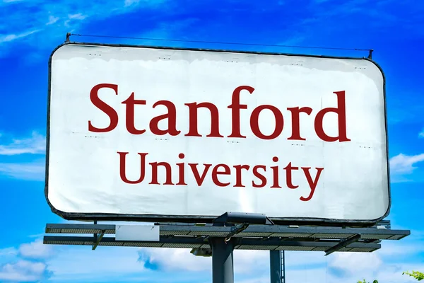 Poznan Pol Mar 2023 Reklamní Billboard Logem Stanfordské Univerzity Soukromé — Stock fotografie