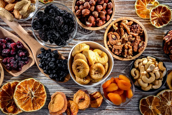 stock image Composition with a variety of dried fruits and assorted nuts. Delicacies.