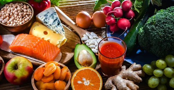 Produsele Alimentare Care Reprezintă Dieta Nutrițională Care Pot Îmbunătăți Starea — Fotografie, imagine de stoc