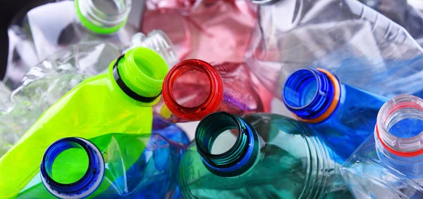 Empty Colored Carbonated Drink Bottles Plastic Waste — Stock Photo, Image