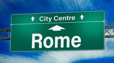 Road sign indicating direction to the city of Rome.