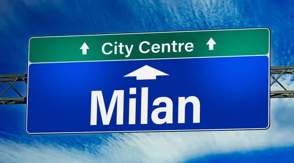 Road Sign Indicating Direction City Milan — Stockfoto