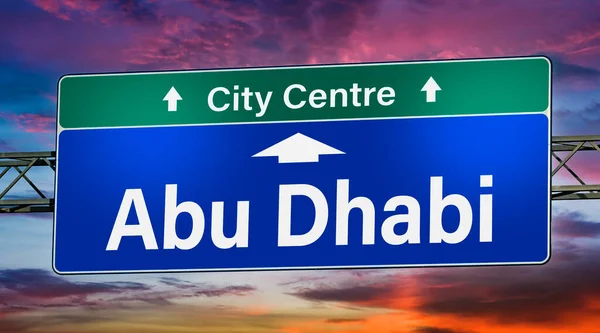 Road Sign Indicating Direction City Abu Dhabi — Stock Photo, Image