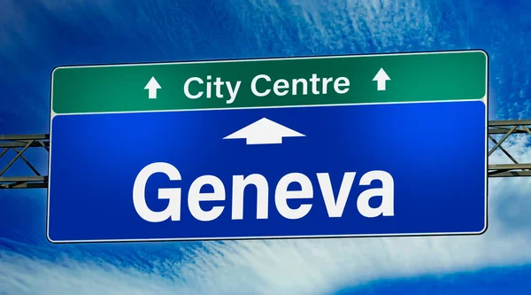Road Sign Indicating Direction City Geneva — Stock Photo, Image