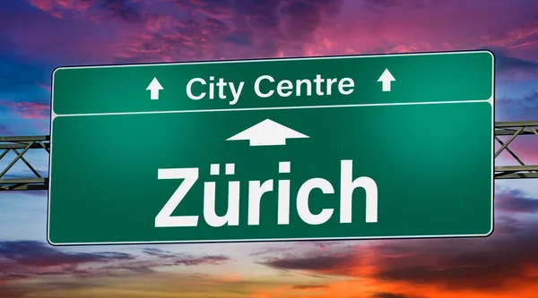 Road Sign Indicating Direction City Zurich — Stock Photo, Image
