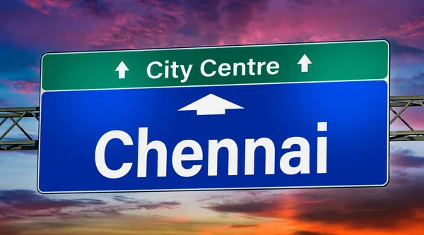 Road Sign Indicating Direction City Chennai — Stock Photo, Image