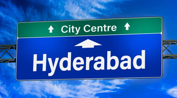 Road Sign Indicating Direction City Hyderabad — Stock Photo, Image