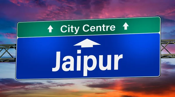 Road Sign Indicating Direction City Jaipu — Stock Photo, Image