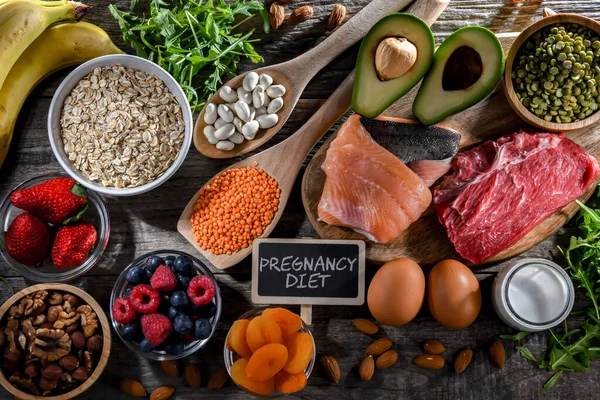 Potraviny Doporučené Pro Těhotenství Zdravá Strava — Stock fotografie