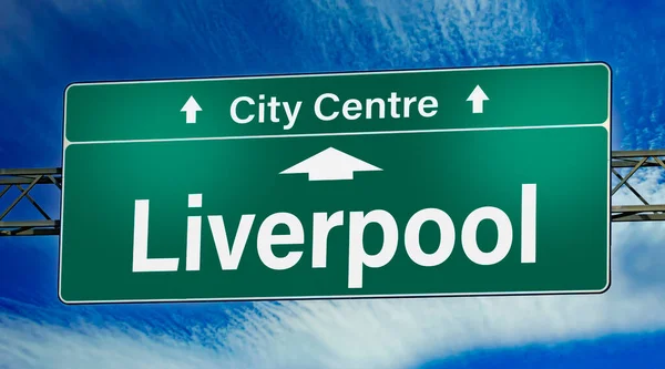 Road Sign Indicating Direction City Liverpool — Stock Photo, Image