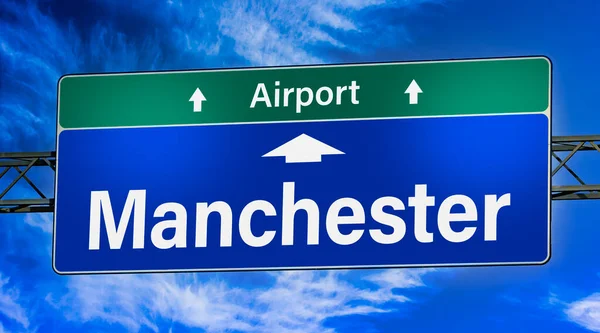 Road Sign Indicating Direction City Manchester — Stock Photo, Image