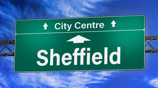 Road Sign Indicating Direction City Sheffield — Stock Photo, Image