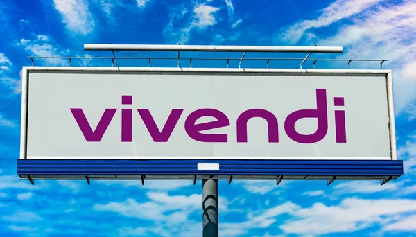 Poznan Pol Mar 2023 Reklamy Billboardzie Logo Vivendi Francuskiej Firmy — Zdjęcie stockowe