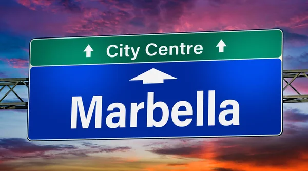Road Sign Indicating Direction City Marbella — Stock Photo, Image
