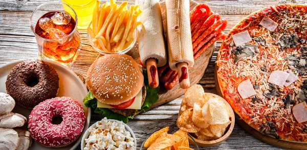 Alimentos Que Aumentam Risco Cancro Comida Plástico — Fotografia de Stock