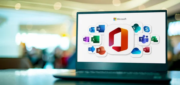 Poznan Pol Sep 2022 Laptop Mit Logos Von Microsoft Office — Stockfoto