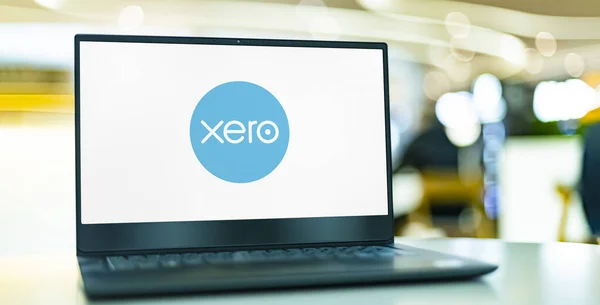 stock image POZNAN, POL - APR 7, 2022: Laptop computer displaying logo of Xero, a New Zealand technology company, offering a cloud-based accounting software platform for small and medium-sized businesses