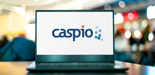 Poznan Pol Abr 2022 Computadora Portátil Que Muestra Logotipo Caspio — Foto de Stock