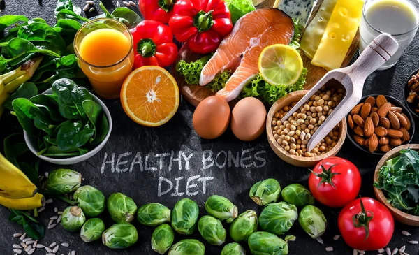 Potravinářské Výrobky Doporučené Pro Osteoporózu Zdravé Kosti — Stock fotografie