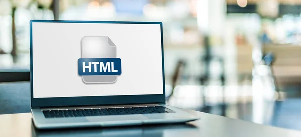 Laptop Computer Displaying Icon Html File — Stock Photo, Image
