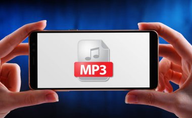 MP3 dosyasının simgesini gösteren bir akıllı telefon